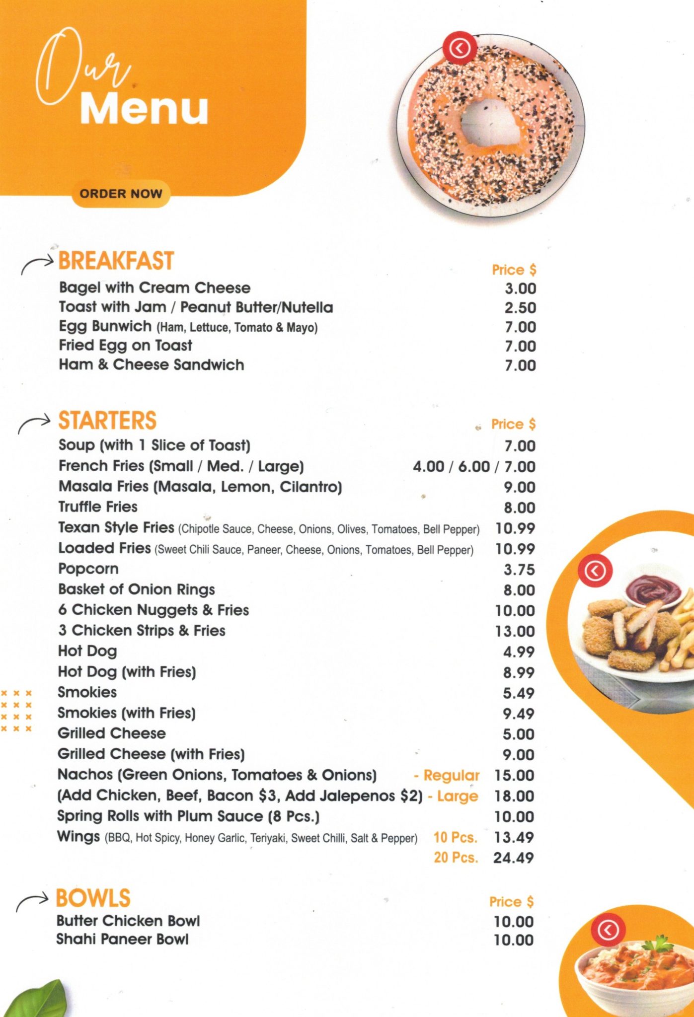 Scotts Rd Takeaway Menu Food Options - Scottsdale Lanes